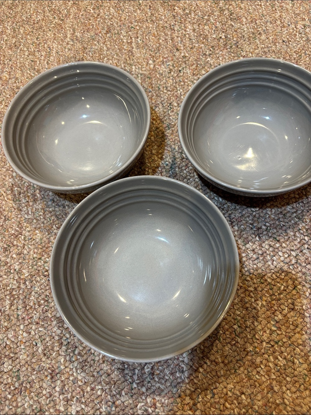 3 Le Creuset gray bowls, in great used condition! 6.25 inches. No bundling.